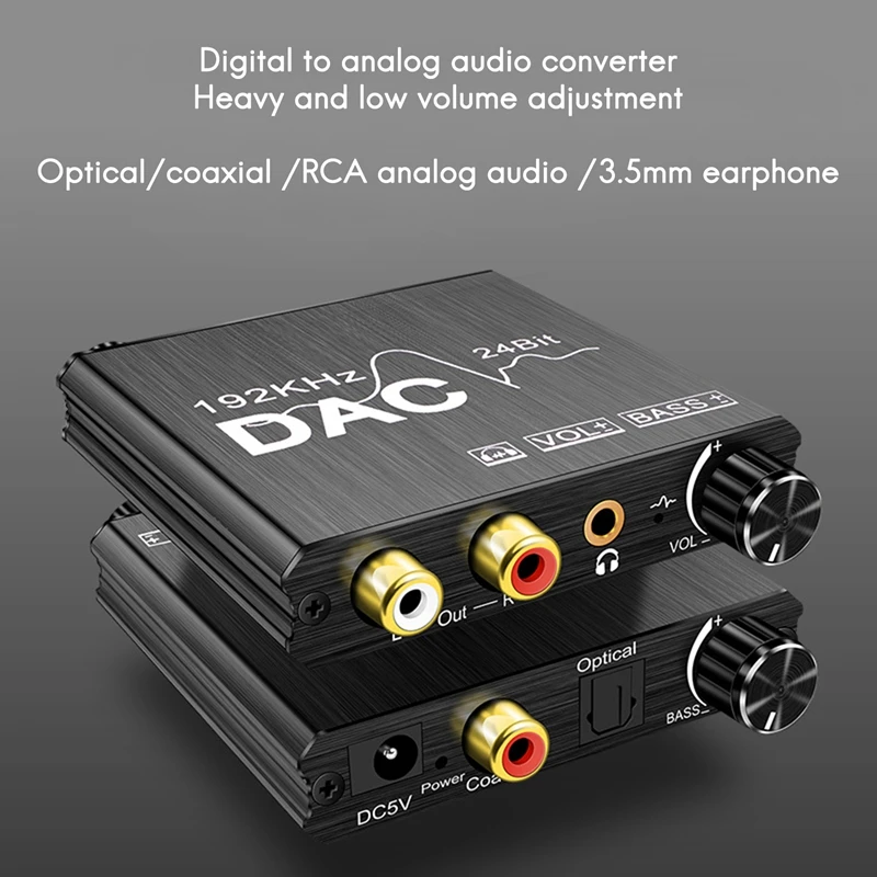Digital to Analog Audio Converter 192KHz with Bass and Volume Adjustment for PS3 PS4 DVD Apple TV Home Cinema |