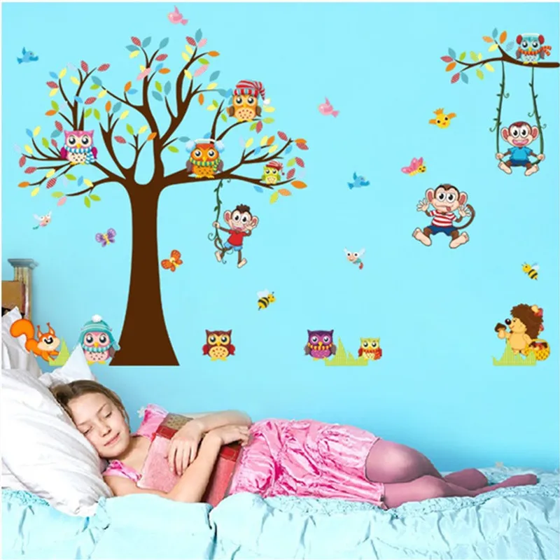 Мультяшная Обезьяна Сова настенная наклейка лиса домашний декор Детская комната
