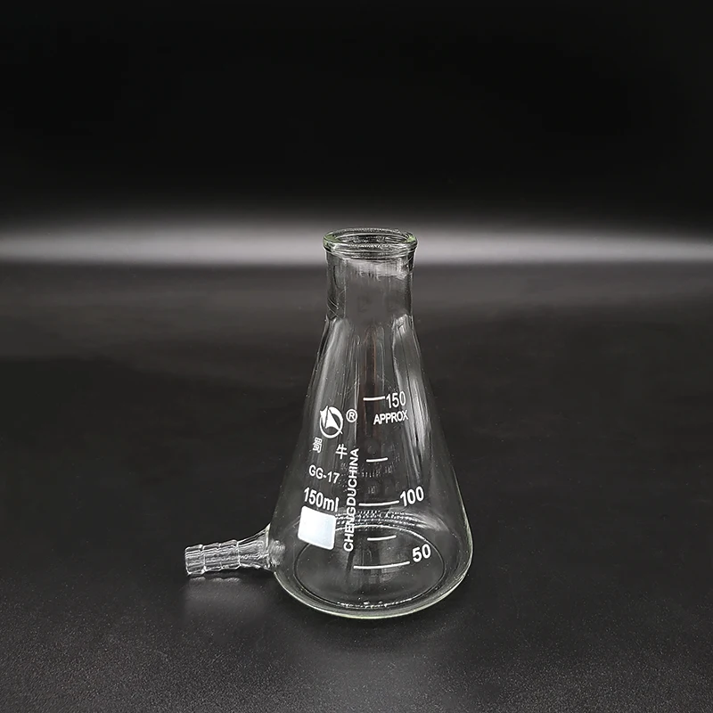 Filtering flask with Lower tube,Capacity 150ml,Triangle flask with tubules,Lower tube conical flask,With tick marks
Filtering flask with Lower tube,Capacity 150ml,Triangle flask with tubules,Lower tube conical flask,With tick marks