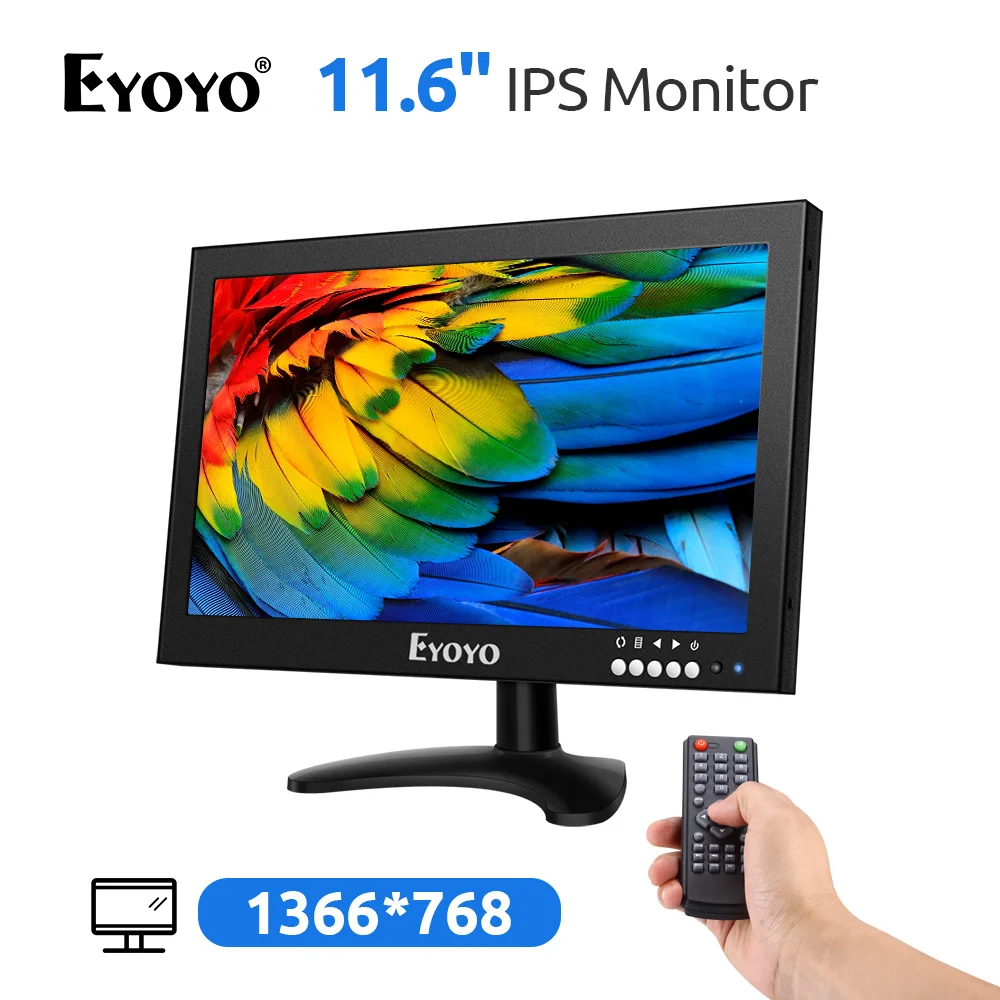 Eyoyo 12" HDMI IPS CCTV Monitor 1366x768 16:9 170° wide viewing Metal Housing LED Screen Support VGA/AV/BNC Built in Mircophone |