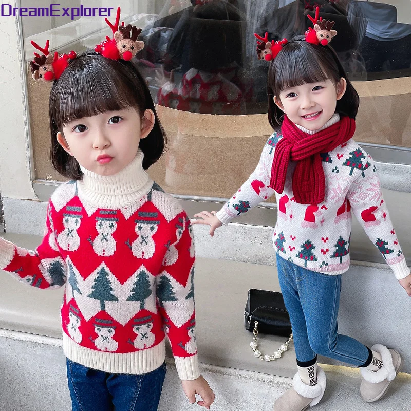 

Kids Turtleneck Sweater Thick Pullover Girls Winter Christmas Knit Tops Child High Collar Jumpers Baby Knitwear Teen Clothes