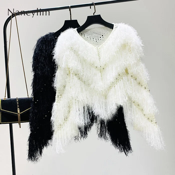 2019 Autumn Winter Diamond Tassel Sweater Cardigan Coat Irregular Bat Sleeves Knitted Long Sleeves Slim Sweaters Ladies Kardigan
2019 Autumn Winter Diamond Tassel Sweater Cardigan Coat Irregular Bat Sleeves Knitted Long Sleeves Slim Sweaters Ladies Kardigan