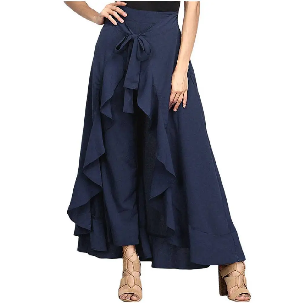 ROSEGAL Women Chiffon Skirt PantsKnot Tie Waist Ruffle Long Skirts Style Pants Elegant Wide Leg plus size 2019 | Женская одежда