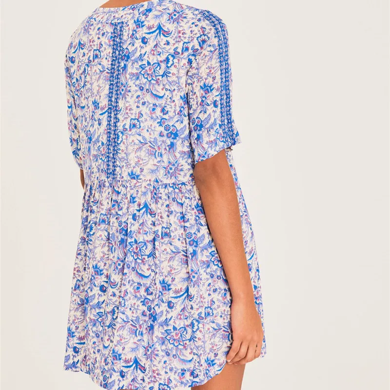 Floral Printing V-neck women dress 2020 new short sleeve loose temperament lady mini dress Floral Printing V-neck women dress 2020 new short sleeve loose temperament lady mini dress