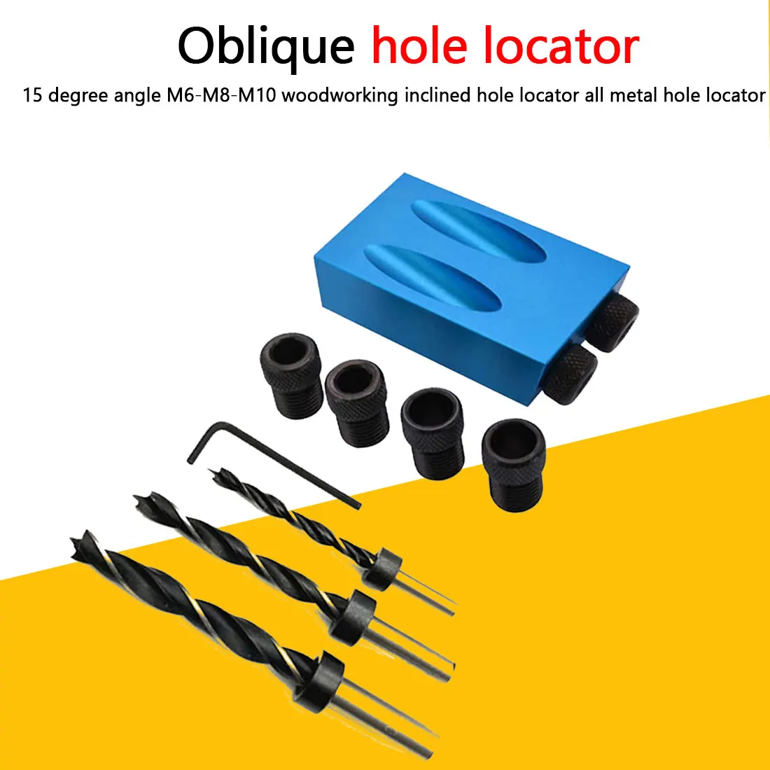 15 Degree Angle Hole Puncher Woodworking Oblique Hole Locator Drill Guide Set DIY Carpentry Tools Drill Bits Pocket Hole Jig Kit
15 Degree Angle Hole Puncher Woodworking Oblique Hole Locator Drill Guide Set DIY Carpentry Tools Drill Bits Pocket Hole Jig Kit