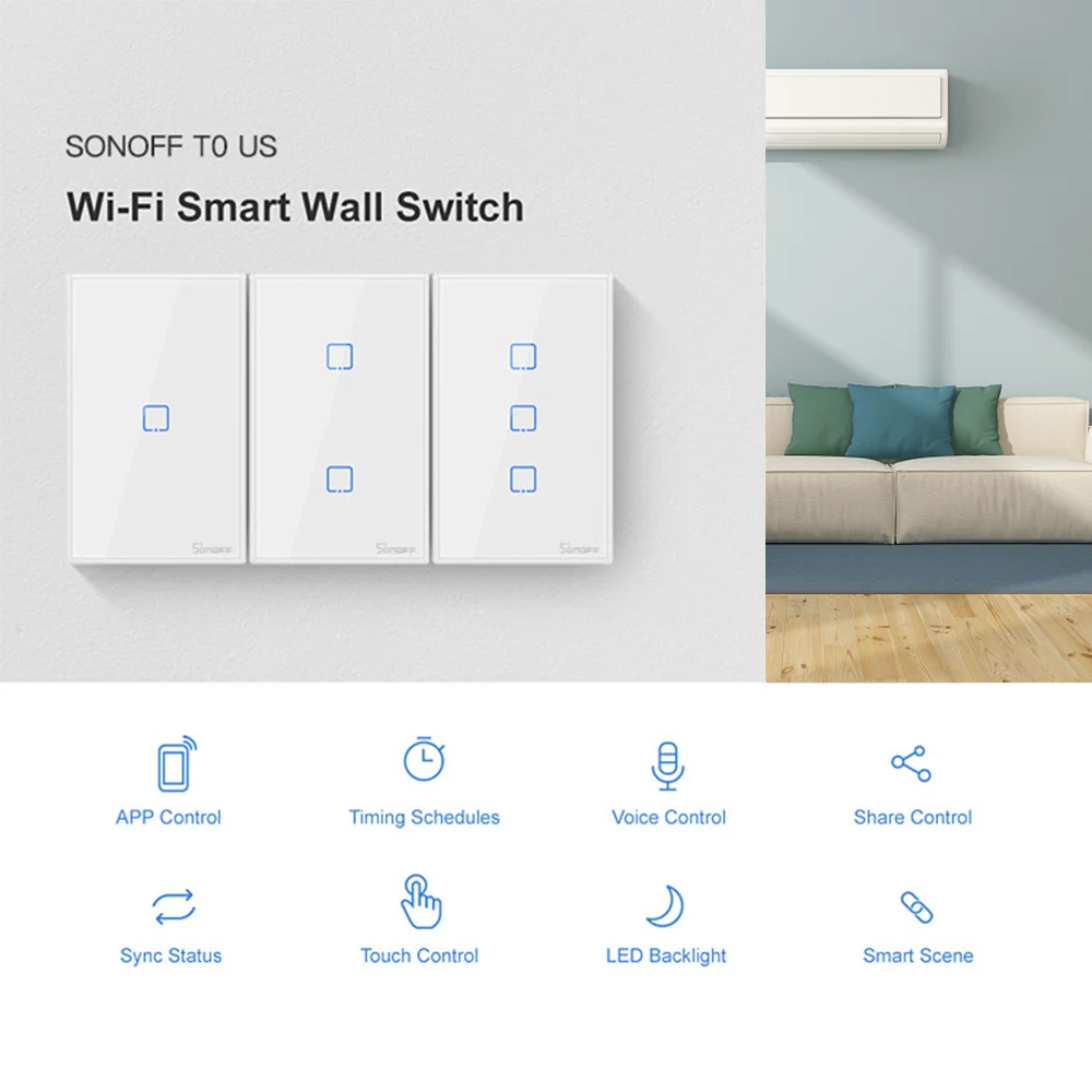 SONOFF 1/2/3 Gang Smart WiFi Wall Light Switch APP/Touch Control Timer Compatible with Alexa US Standard Panel Smart Switch
SONOFF 1/2/3 Gang Smart WiFi Wall Light Switch APP/Touch Control Timer Compatible with Alexa US Standard Panel Smart Switch