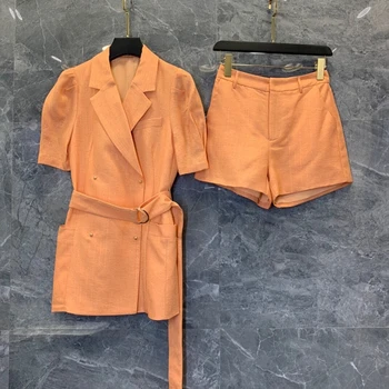 2020 Spring and Summer New Women's Lapel Gold Line Pocket Waist Hugging Short-Sleeved Top + Shorts Solid Color Suit 717
2020 Spring and Summer New Women's Lapel Gold Line Pocket Waist Hugging Short-Sleeved Top + Shorts Solid Color Suit 717