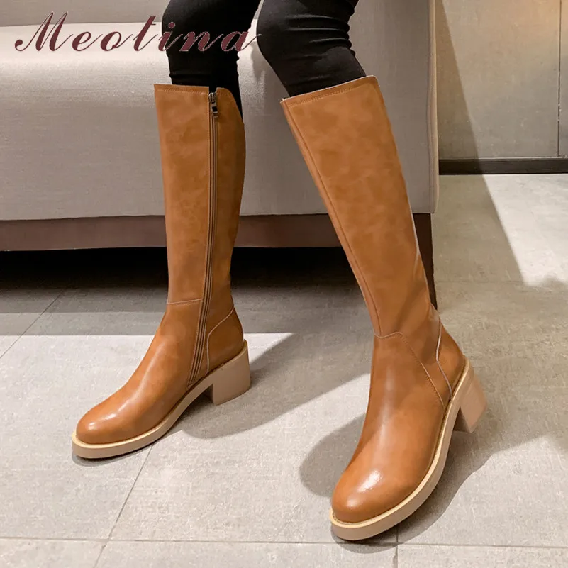 Meotina Winter Knee High Boots Women Natural Genuine Leather Block High Heel Riding Boots Zip Round Toe Shoes Ladies Fall 34-39
Meotina Winter Knee High Boots Women Natural Genuine Leather Block High Heel Riding Boots Zip Round Toe Shoes Ladies Fall 34-39