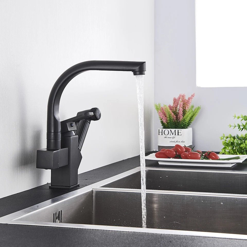 Uythner Black Kitchen Faucets Dual Spout Pull Out Kitchen Tap With Spray Kitchen Water Taps Hot&Cold Water Mixer Deck Mounted