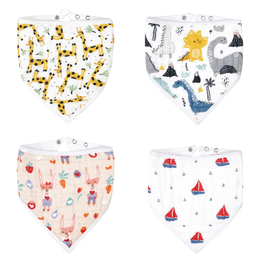 Newborns Baby Bibs 6 Layers Muslin Stuff Triangle Scarf Teething And Feeding Towel Fashionable Bandana Infant Print Burp Cloths | Детская