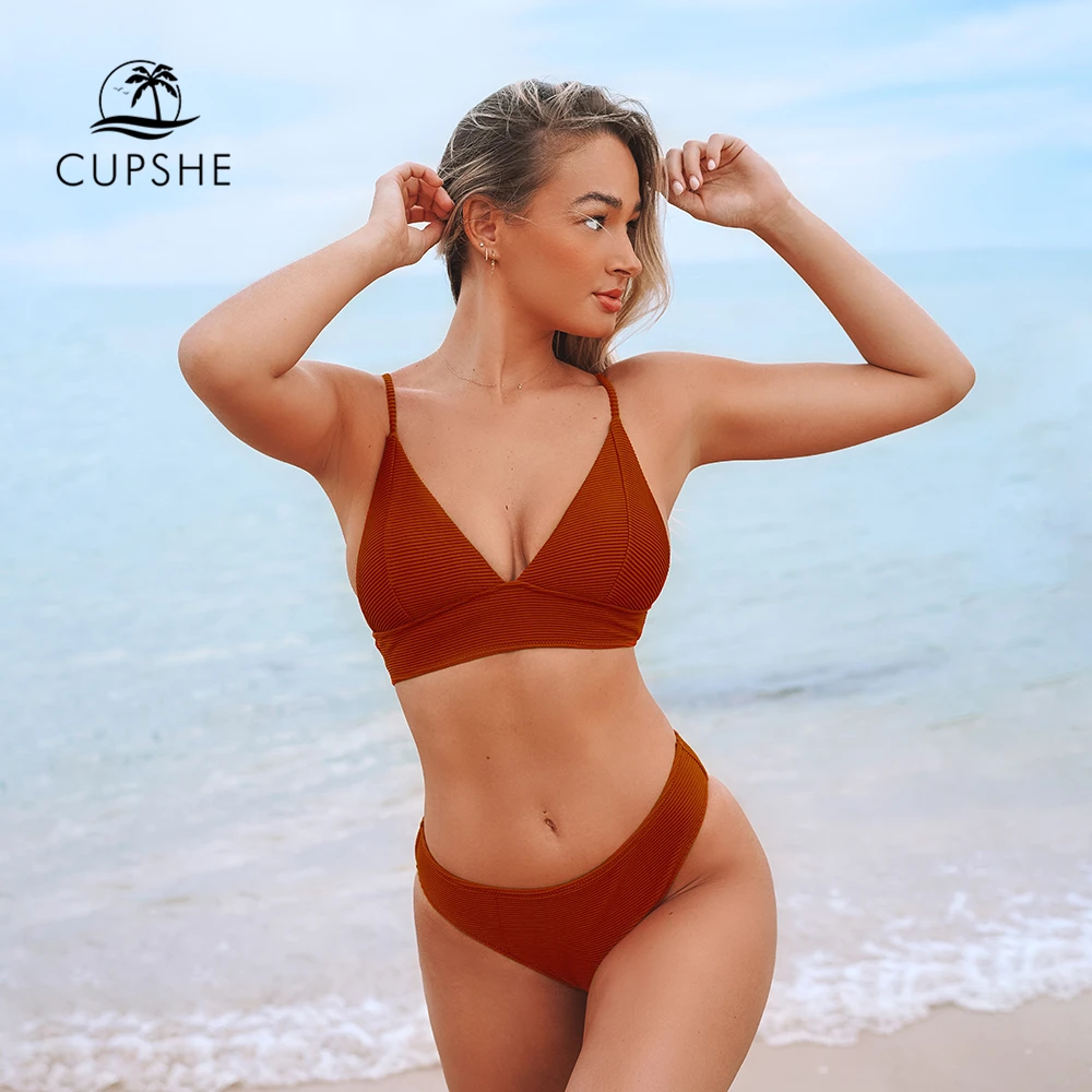 CUPSHE однотонные красные треугольные комплекты бикини сексуальный купальник с