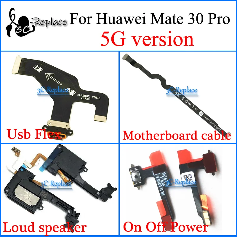 For Huawei Mate 30 Pro 5G Usb Flex Loud speaker On Off Power Volume Motherboard Microphone Fingerprint connection Cable | Мобильные