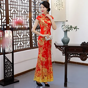 Vintage Chinese Style Women Prom Party Dress Red Sequin Lace Elegant Cheongsam Mandarin Collar Sexy Tight Large Size Qipao
Vintage Chinese Style Women Prom Party Dress Red Sequin Lace Elegant Cheongsam Mandarin Collar Sexy Tight Large Size Qipao