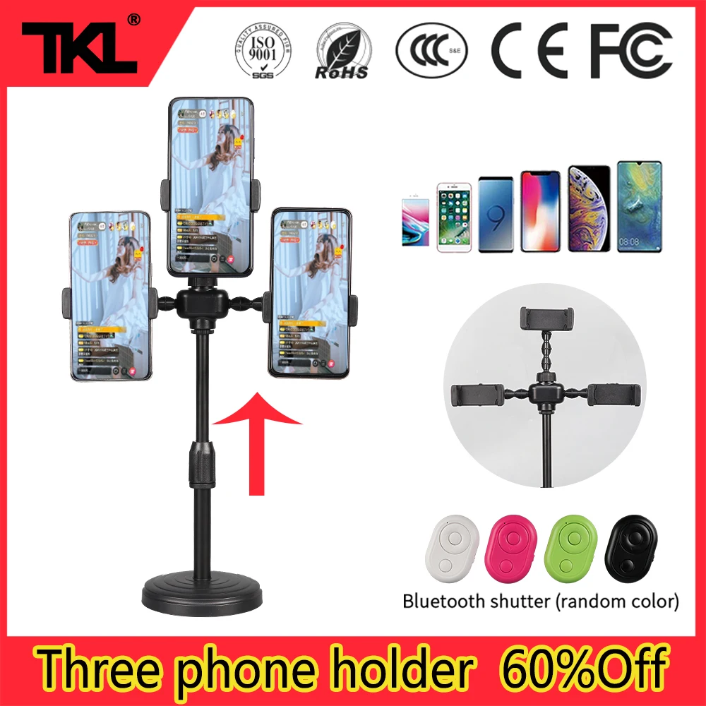 TKL Live Three Phone holder Adjustable Desktop Mobile phone stand mic holder for Android iphone video
TKL Live Three Phone holder Adjustable Desktop Mobile phone stand mic holder for Android iphone video