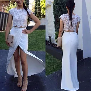 2 Pieces Evening Dresses Front Split abiye abendkleider Prom Dress Lace Applique Sheath Long Prom Gown Party Wear
2 Pieces Evening Dresses Front Split abiye abendkleider Prom Dress Lace Applique Sheath Long Prom Gown Party Wear