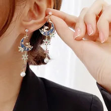 

New Fashion Christmas Jewelry Snowflake Tassel Charm Unusual Earrings Star Moon Deer Drop Earrings For Women Party Birthday Gift