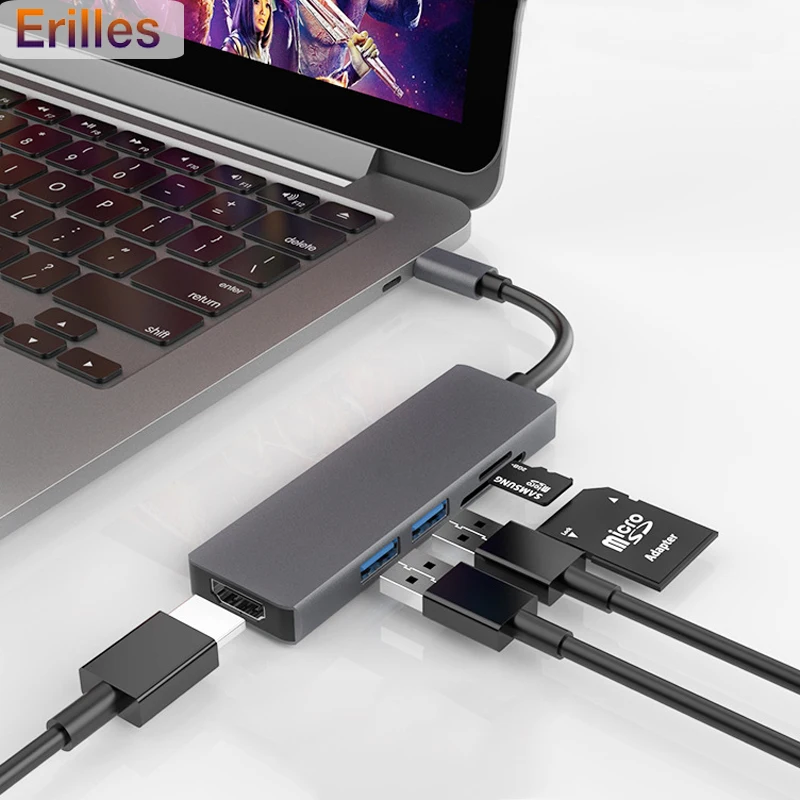 5 Port USB Hub Type C to Multi USB 3.0 HDMI Adapter 4K Hub 3.0 TF SD Reader Slot PD Converter Adapter for Macbook Air/Pro 2019
5 Port USB Hub Type C to Multi USB 3.0 HDMI Adapter 4K Hub 3.0 TF SD Reader Slot PD Converter Adapter for Macbook Air/Pro 2019