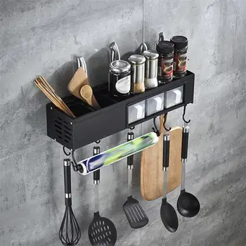 Wall-mounted Kitchen Storage Holder Space Aluminum Multifunction Punch Free Kitchen Shelf Knife Rack Seasoning Holder (Black)
Wall-mounted Kitchen Storage Holder Space Aluminum Multifunction Punch Free Kitchen Shelf Knife Rack Seasoning Holder (Black)