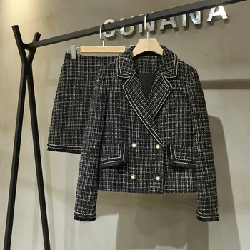 Chic OL suit 2019 winter plaid tweed coat +A-line skirts two piece set B386
Chic OL suit 2019 winter plaid tweed coat +A-line skirts two piece set B386
