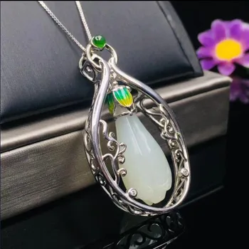 925 Sterling Silver HeTian white jade silver frame set with jade magnolia drop pendant + chain necklace for women jewelry
925 Sterling Silver HeTian white jade silver frame set with jade magnolia drop pendant + chain necklace for women jewelry