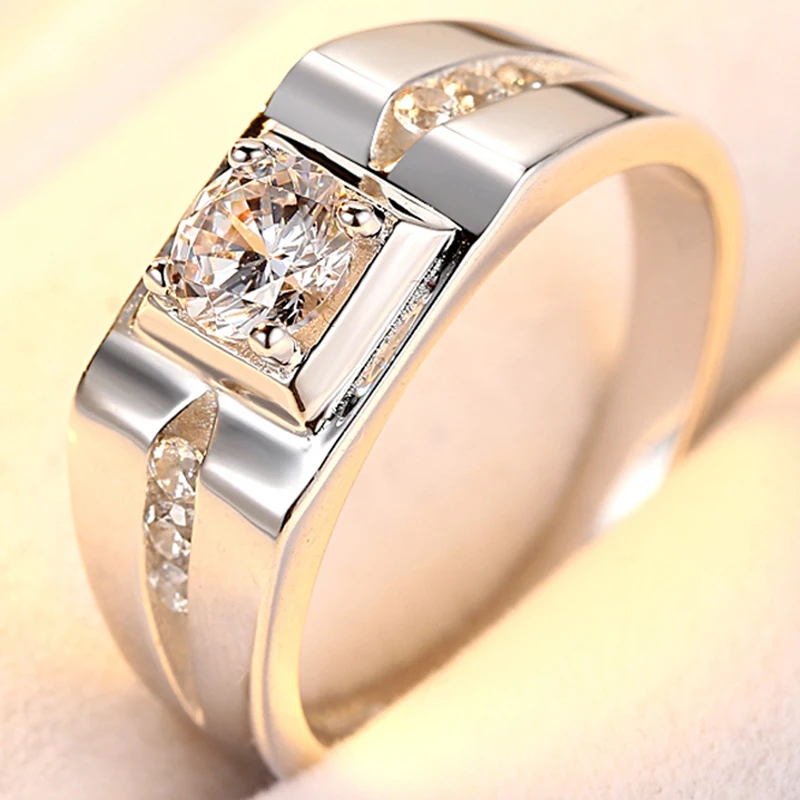 Мужское классическое кольцо Moissanite роскошное из белого золота 18 К с бриллиантами 1