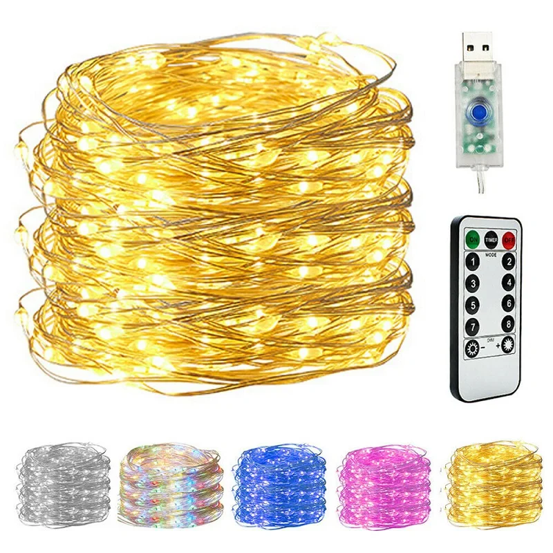 Светодиодный шнур из медной проволоки 50/100/200 гирлянда с usb разъемом и пультом