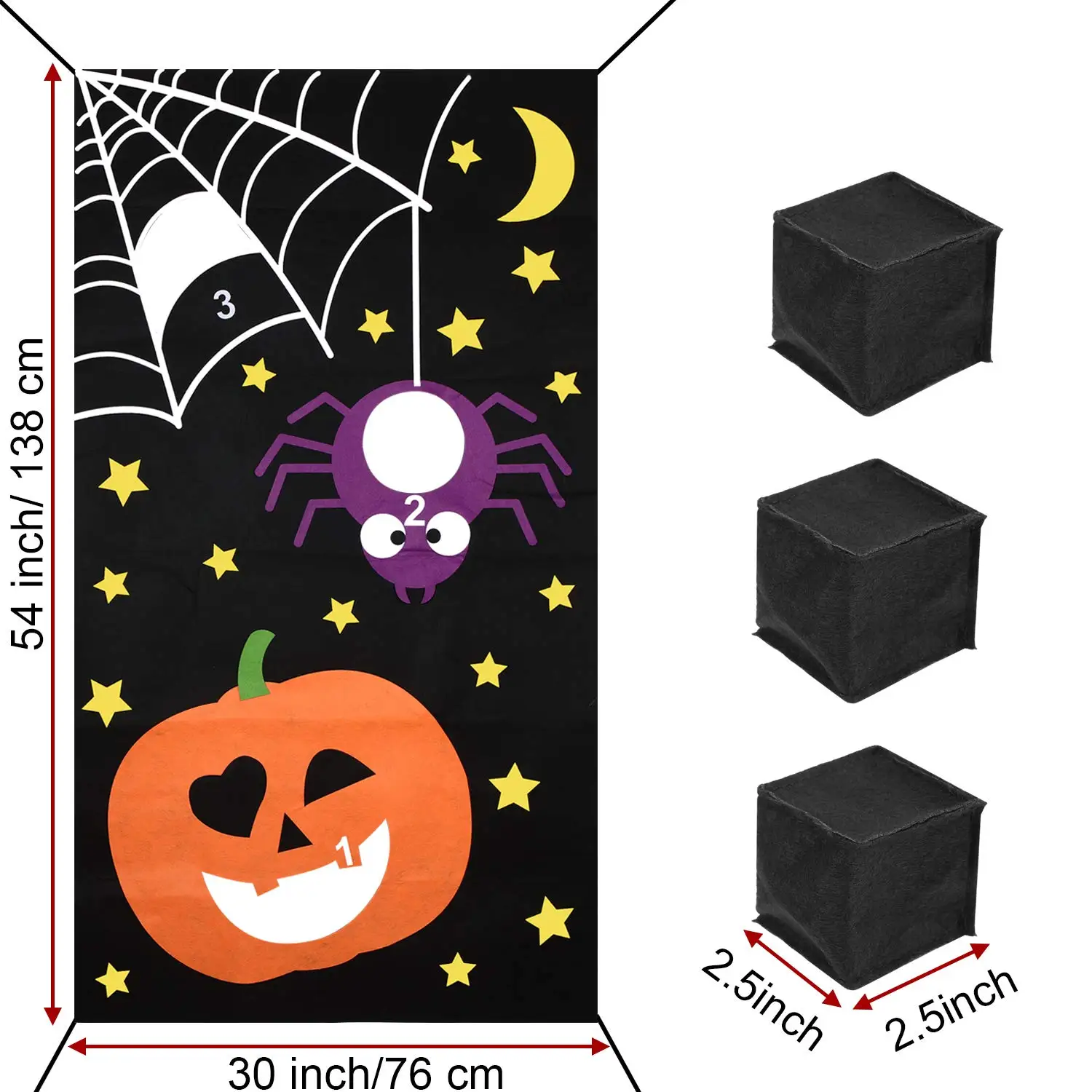 Achort Halloween Toss Banner de juegos con 3 bolsas de frijol Halloween Fiesta actividades *