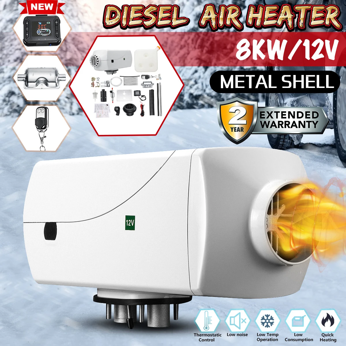 Car Heater Metal Shell 12V 8KW Diesel Air Heater LCD Thermostat Free Gift Set 10L Tank For RV Caravan Motorhome Bus Tuck Boat
Car Heater Metal Shell 12V 8KW Diesel Air Heater LCD Thermostat Free Gift Set 10L Tank For RV Caravan Motorhome Bus Tuck Boat