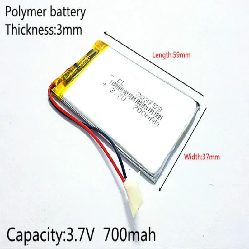 3.7V 700mAh 303759 Lithium Polymer Li-Po li ion Rechargeable Battery cells For Mp3 MP4 MP5 GPS mobile bluetooth
3.7V 700mAh 303759 Lithium Polymer Li-Po li ion Rechargeable Battery cells For Mp3 MP4 MP5 GPS mobile bluetooth