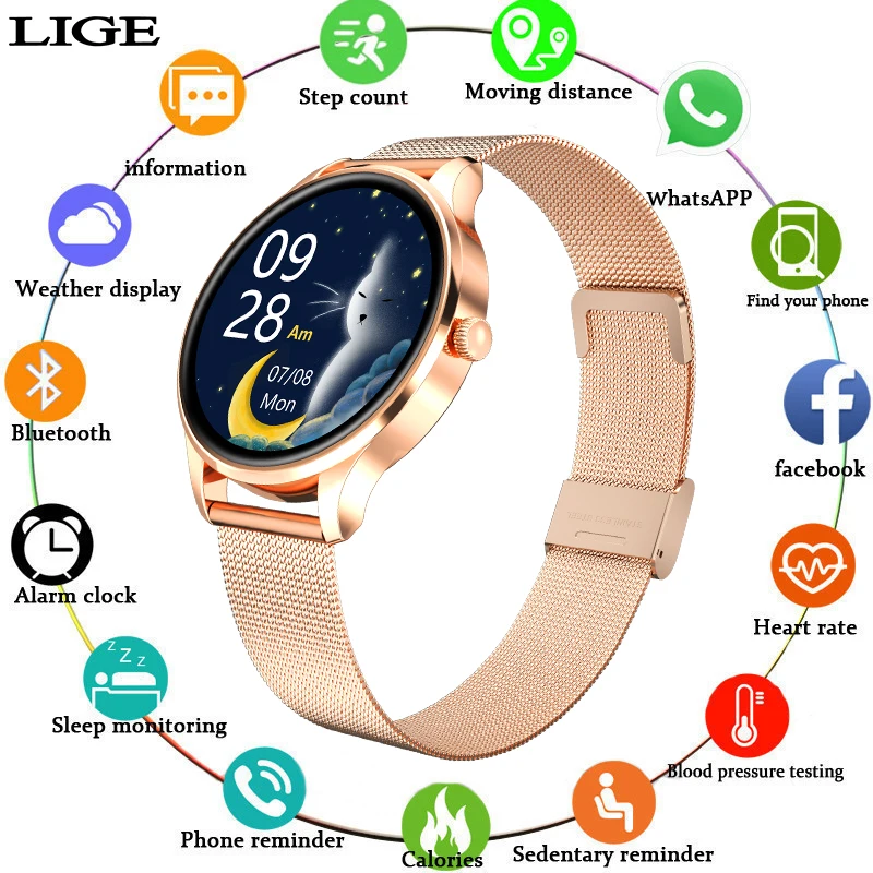 LIGE2020 Ladies Smart watch Heart rate detection Blood pressure detection Female menstrual cycle IP67 waterproof sports watch
LIGE2020 Ladies Smart watch Heart rate detection Blood pressure detection Female menstrual cycle IP67 waterproof sports watch