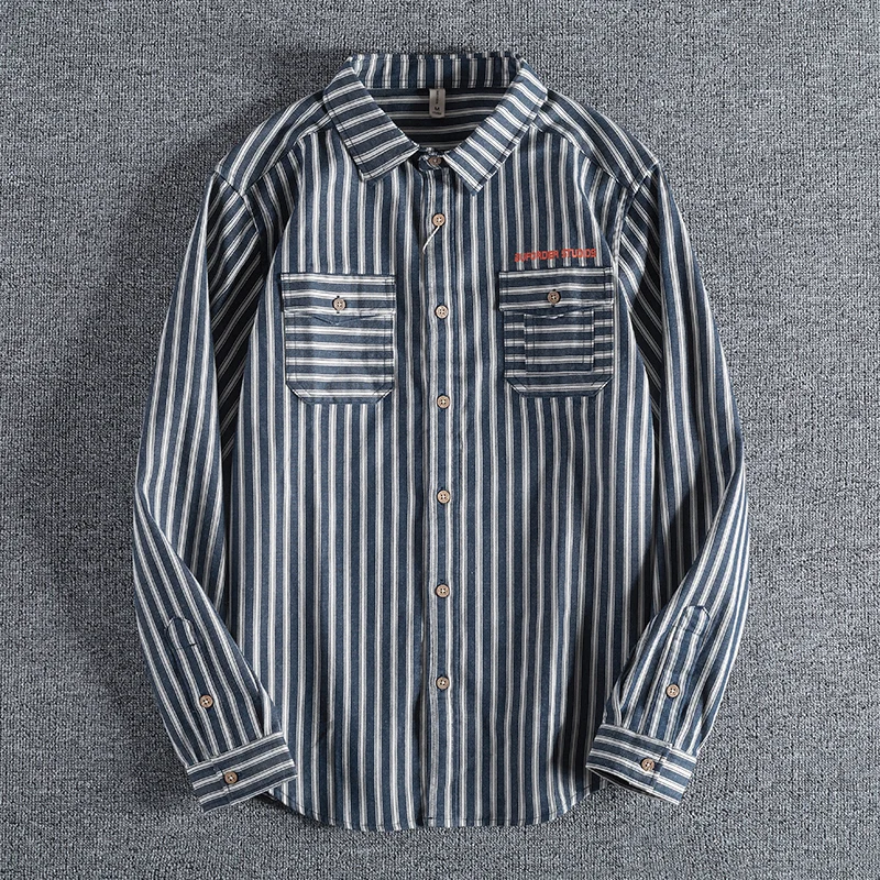 2020 Japanese Style Retro Striped Shirt Blouses Washed Slim Autumn Men's Long Sleeve Lapel Shirt Tops Youth
2020 Japanese Style Retro Striped Shirt Blouses Washed Slim Autumn Men's Long Sleeve Lapel Shirt Tops Youth