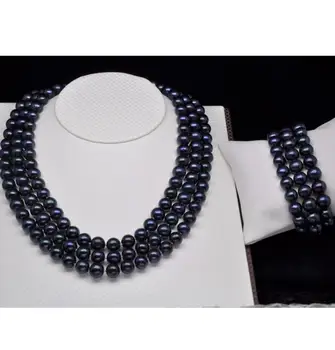 Free shipping Noble Triple strand 7-8MM black pearl necklace &bracelet set 
Free shipping Noble Triple strand 7-8MM black pearl necklace &bracelet set