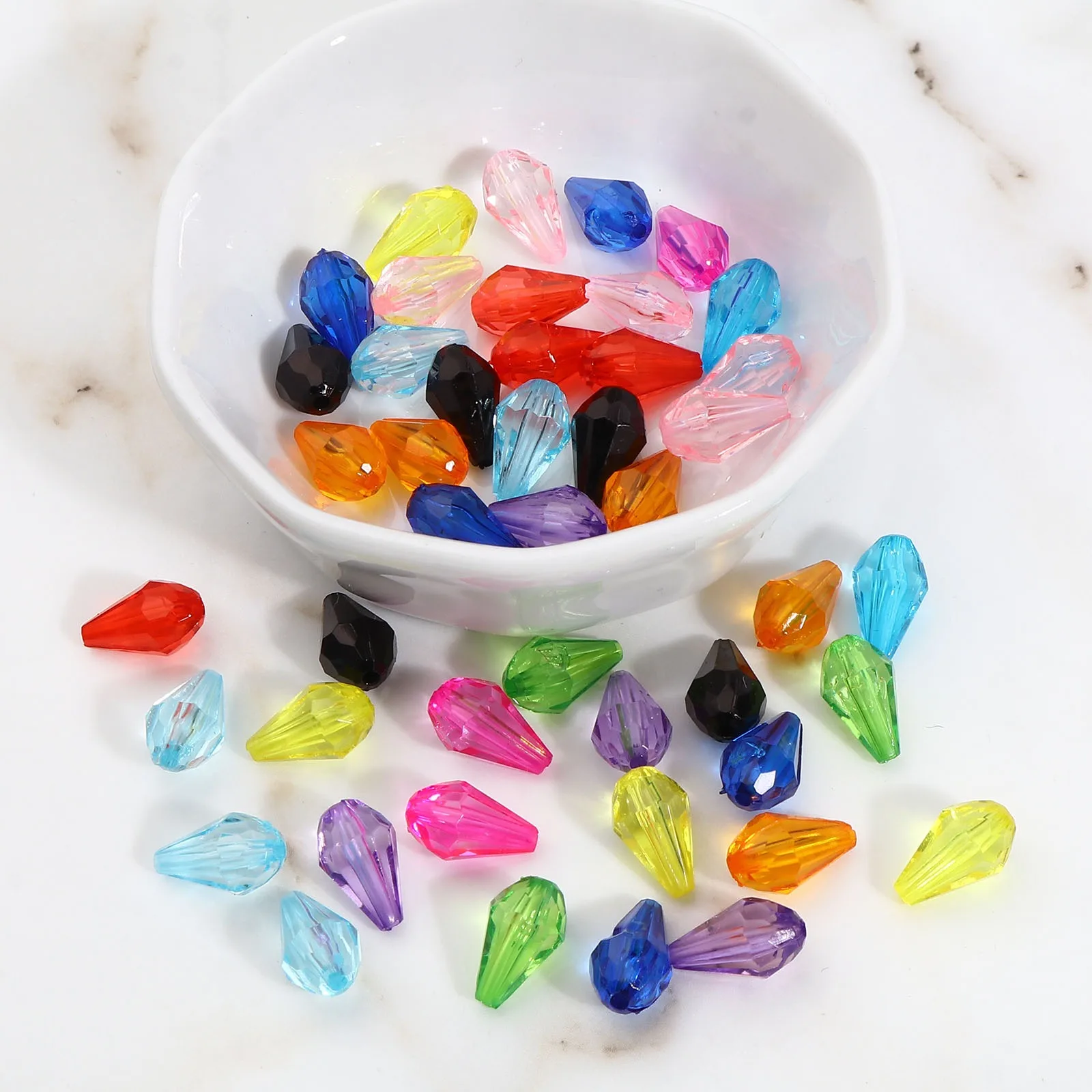 

500PCs Multicolor Transparent Acrylic Beads Drop Faceted Loose Spacer Beads DIY Making Earrings Jewelry Findings About 13mmx8mm