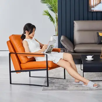 Nordic single sofa chair modern minimalist light luxury wrought iron designer lazy leather chair living room chair 
Nordic single sofa chair modern minimalist light luxury wrought iron designer lazy leather chair living room chair