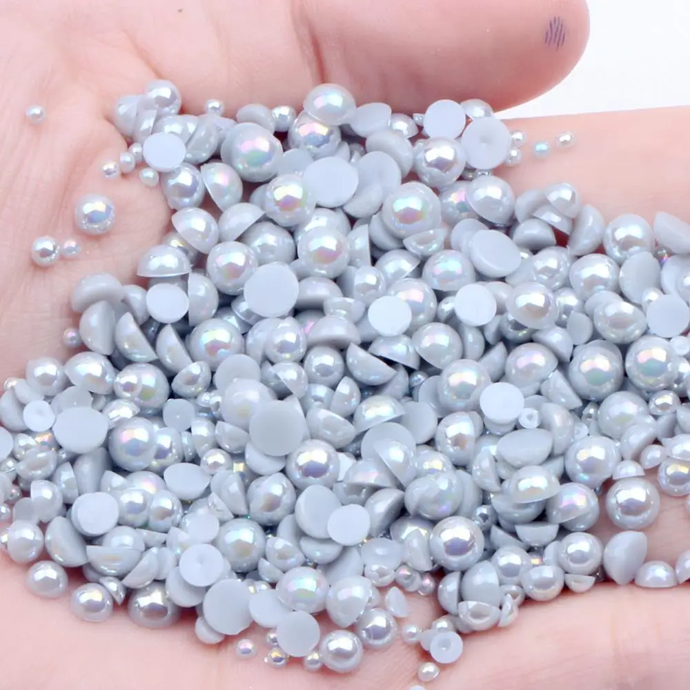 

1.5-12mm Light Gray AB Colors Half Round Craft ABS Pearls Imitation Scrapbook Beads For Nail Art Backpack Decoration DIY Design