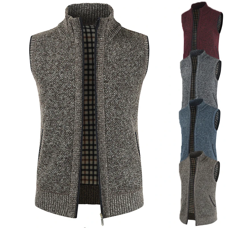 2020 Autumn Winter Mens Sweaters Sleeveless Vests Solid Color Stand Collar Zipper Cardigan Sweatercoat Knitted Male Warm Sweater
2020 Autumn Winter Mens Sweaters Sleeveless Vests Solid Color Stand Collar Zipper Cardigan Sweatercoat Knitted Male Warm Sweater