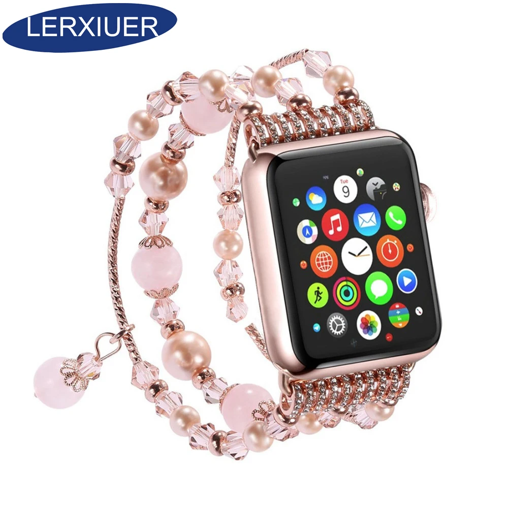 

Lerxiuer Luxury Agate Women strap For Apple watch series 4 44mm 40mm iwatch 3 2 1 38mm 42mm Ladies wrist bracelet watchband belt