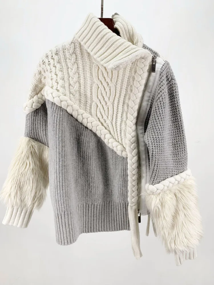 Women Knitted Sweater Warm Wool Patchwork Cardigan Zipper Outerwear Ladies Knitted Jacket Autumn Winter
Women Knitted Sweater Warm Wool Patchwork Cardigan Zipper Outerwear Ladies Knitted Jacket Autumn Winter