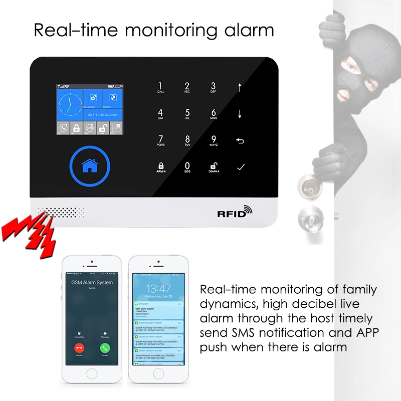 Wireless Home Security WIFI GSM GPRS Alarm system APP Remote Control RFID card Wireless Home Security WIFI GSM GPRS Alarm system
Wireless Home Security WIFI GSM GPRS Alarm system APP Remote Control RFID card Wireless Home Security WIFI GSM GPRS Alarm system