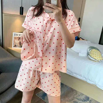 Women Pajamas Suit Korean Style Lapel Short Sleeves Prints Home Wear Loose Casual Top Shorts Blindfold 3 Pcs Sleepwear Set
Women Pajamas Suit Korean Style Lapel Short Sleeves Prints Home Wear Loose Casual Top Shorts Blindfold 3 Pcs Sleepwear Set