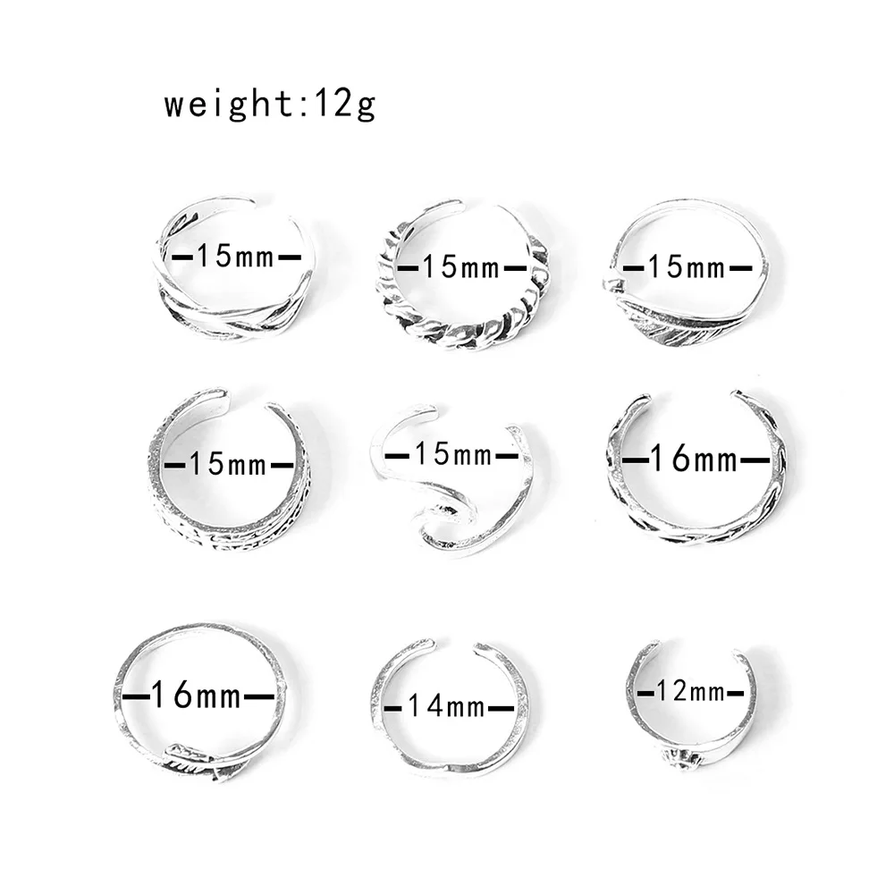 WEILYDF 9 Pcs//Set Retro Knuckle Foot Ring Wave Open Toe Rings Finger Accessories Summer Jewelry Gift for Women Girls,Golden