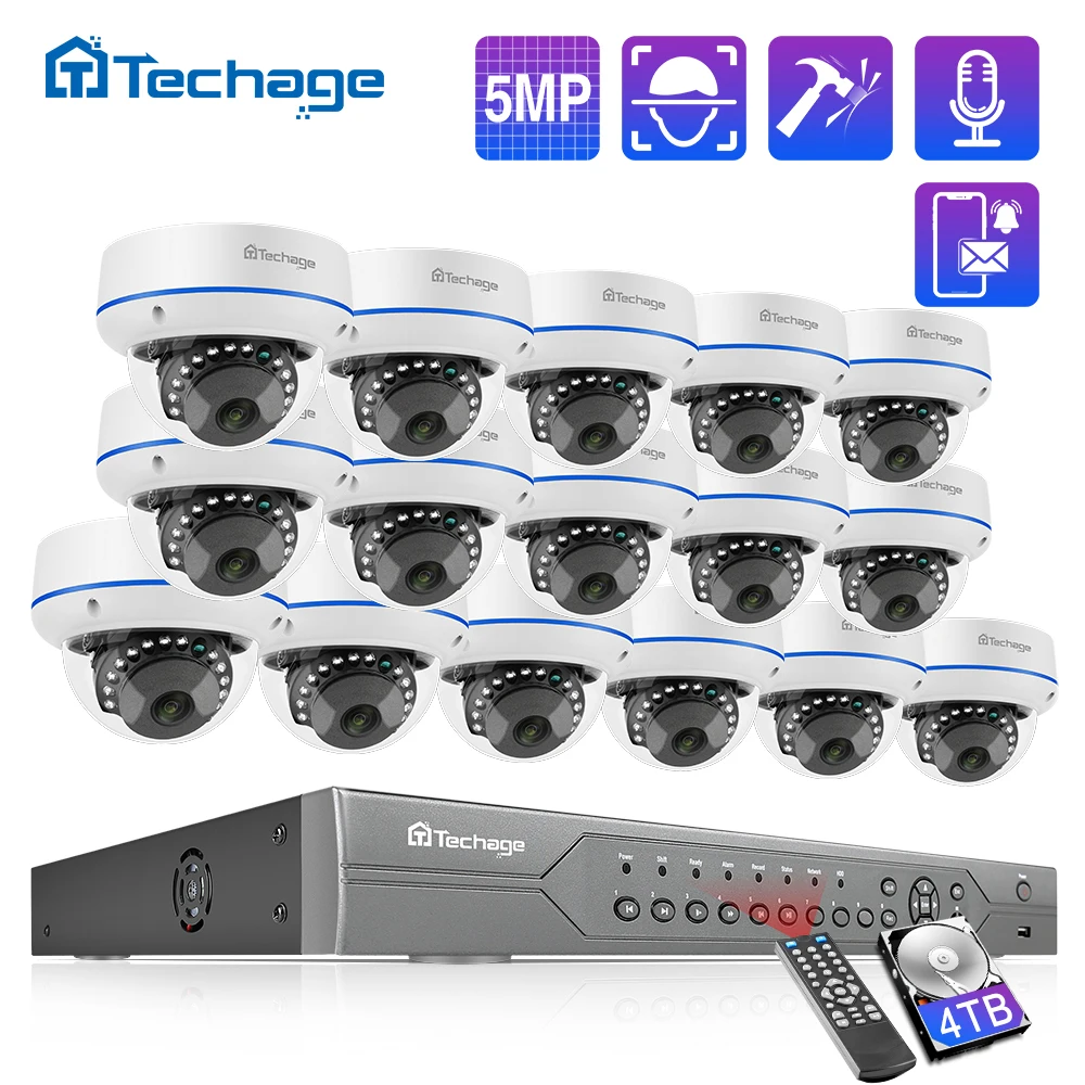 

H.265 16CH 5MP POE NVR Kit CCTV System Vandalproof Indoor Dome IP Camera Audio Record P2P Video Security Surveillance Set