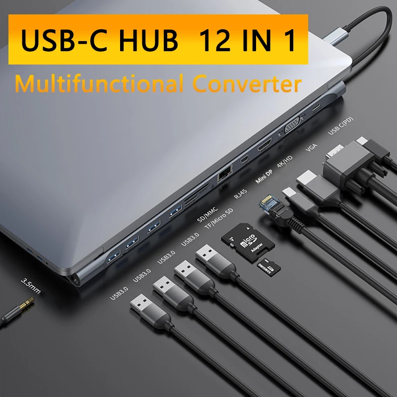 12-In-1 Type C Hub USB C to HDMI VGA Mini DP RJ45 USB 3.0 Ports SD/TF Card Reader USB-C Dock Station for MacBook Pro With PD
12-In-1 Type C Hub USB C to HDMI VGA Mini DP RJ45 USB 3.0 Ports SD/TF Card Reader USB-C Dock Station for MacBook Pro With PD