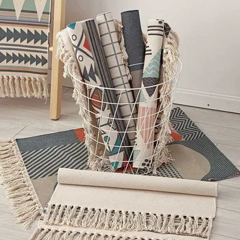 Retro Hand Woven Cotton Linen Bedside Rug Entrance Doormat Tassel Geometric Floor Mat Living Room Bedroom Home Decor 
Retro Hand Woven Cotton Linen Bedside Rug Entrance Doormat Tassel Geometric Floor Mat Living Room Bedroom Home Decor