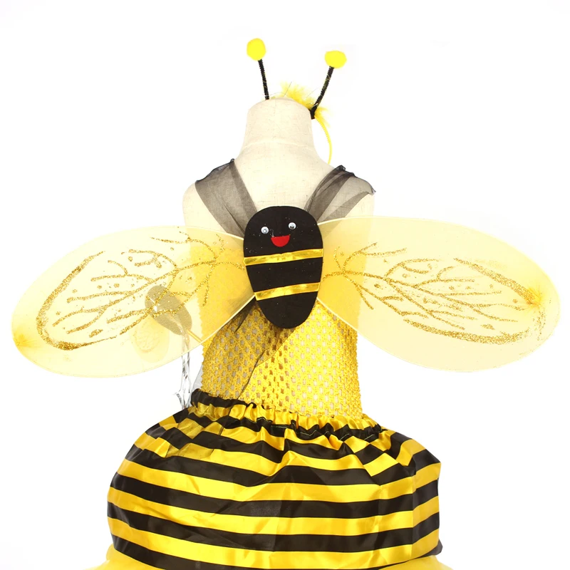 Little Bumble Bee Tutu Dress Girls Honeybee Fancy Dress Up Outfit Yellow Black Striped Insect Birthday Halloween Costume (13)