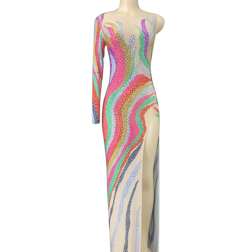 Sparkly Multi-color Rhinestones Long Dresses for Women Birthday Celebrate One Sleeve Transparent Dress Women Dancer Costumes
Sparkly Multi-color Rhinestones Long Dresses for Women Birthday Celebrate One Sleeve Transparent Dress Women Dancer Costumes
