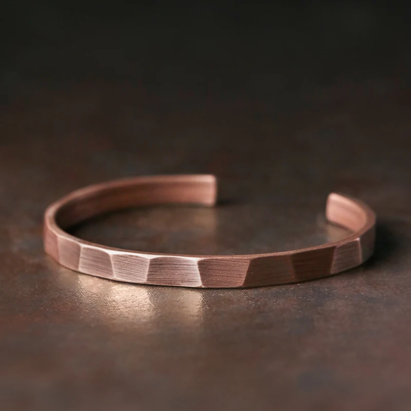 

Pure Copper Handcrafted Metal Bracelet Rustic Oxidized Punk Unisex Cuff Bangle Carved Handmade Simple Jewelry Men Women Gift