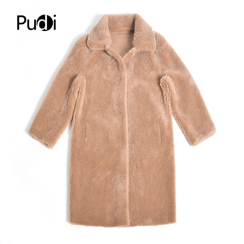 

Aorice women winter warm sheep shearing overcoat with real fur collar Windbreaker lady long real Fur coat jacket overcoat CT852