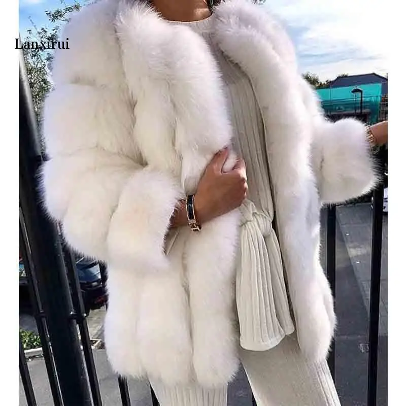 Fake Fox Fur Coat Silver Women Winter black Coats Long Sleeve Jacket Outerwear Fashion casaco feminino | Женская одежда