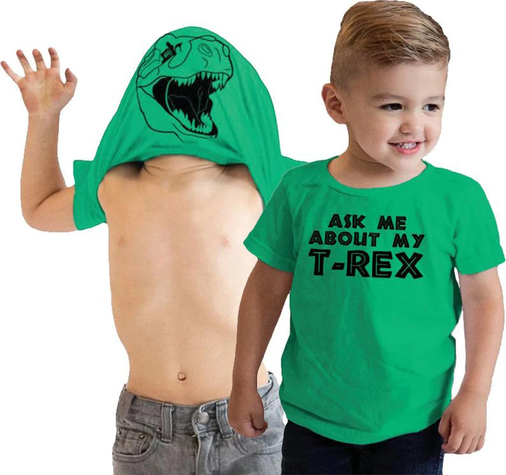 Футболка с откидной крышкой и надписью Ask Me About My T Rex Детская забавная футболка
